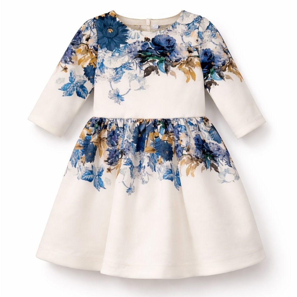 Patachou Girls Blue Floral Party Dress 5T Made in Portugal